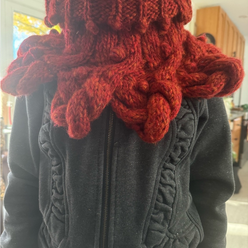 Cozy wool knit cowl neck warmer one size fits most.